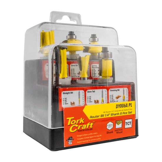 Router Bit Set 6pc Plastic Box 1/4 Shank